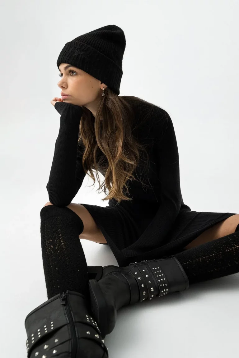 VESTIDO CANALÉ NEGRO CUELLO VUELTO MUJER 10061936_000