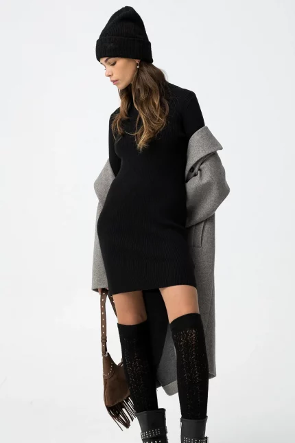 VESTIDO CANALÉ NEGRO CUELLO VUELTO MUJER 10061936_000