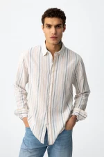 CAMISA RAYAS LINO AZUL HOMBRE 10065695_775 BRUNOS TIFFOSI