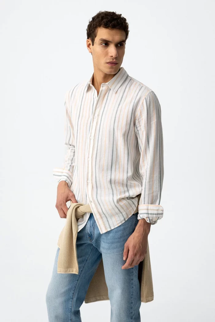 CAMISA RAYAS LINO AZUL HOMBRE 10065695_775 BRUNOS TIFFOSI