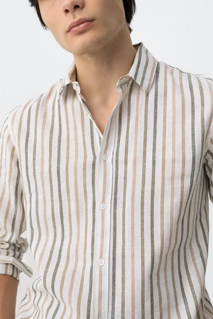 CAMISA RAYAS LINO BEIGE HOMBRE 10065695_832 BRUNOS TIFFOSI