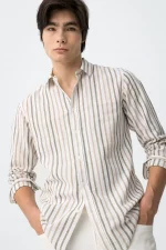 CAMISA RAYAS LINO BEIGE HOMBRE 10065695_832 BRUNOS TIFFOSI