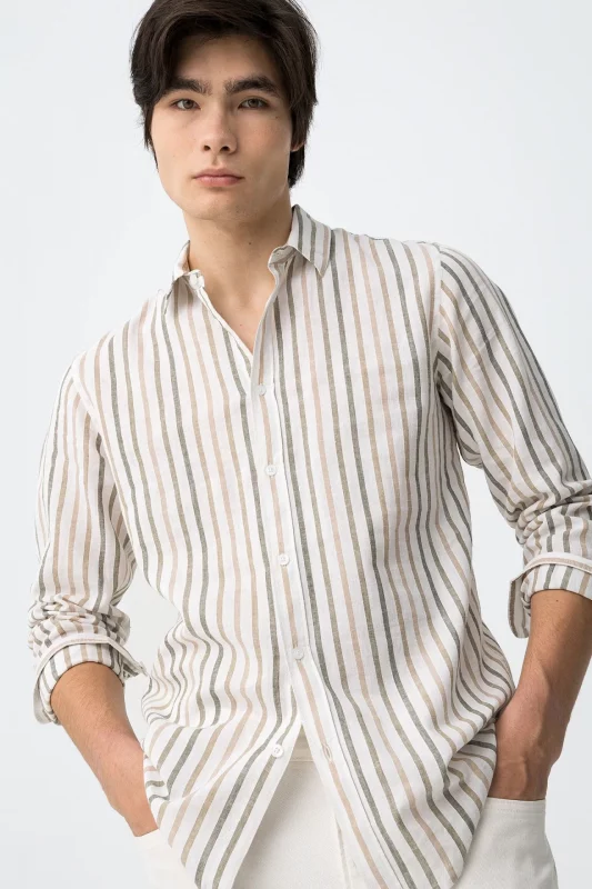 CAMISA RAYAS LINO BEIGE HOMBRE 10065695_832 BRUNOS TIFFOSI