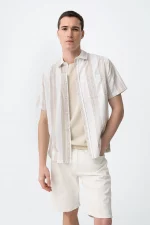CAMISA RAYAS MANGA CORTA BEIGE HOMBRE 10065574_117 BRUNOS TIFFOSI
