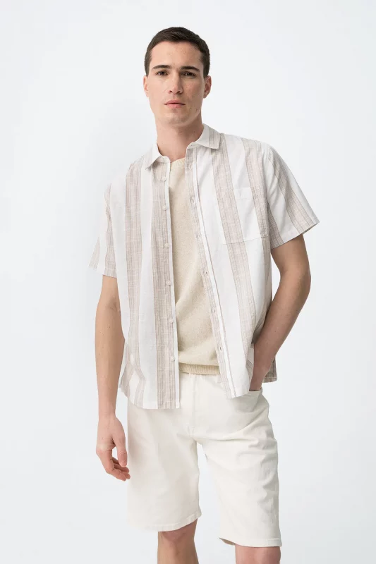 CAMISA RAYAS MANGA CORTA BEIGE HOMBRE 10065574_117 BRUNOS TIFFOSI