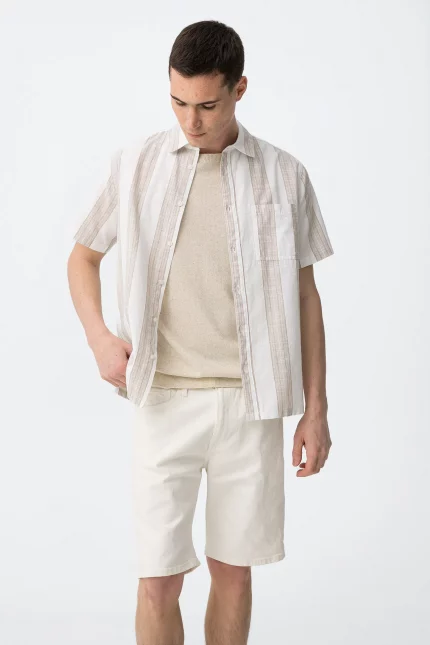 CAMISA RAYAS MANGA CORTA BEIGE HOMBRE 10065574_117 BRUNOS TIFFOSI