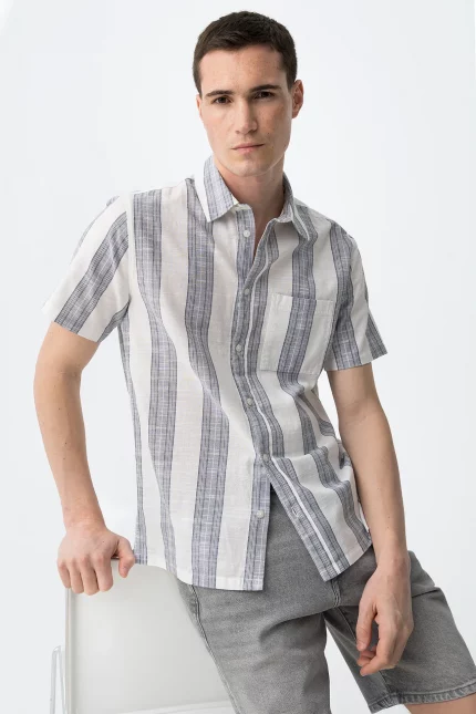 CAMISA RAYAS MANGA CORTA BEIGE HOMBRE 10065574_790 BRUNOS TIFFOSI (2)