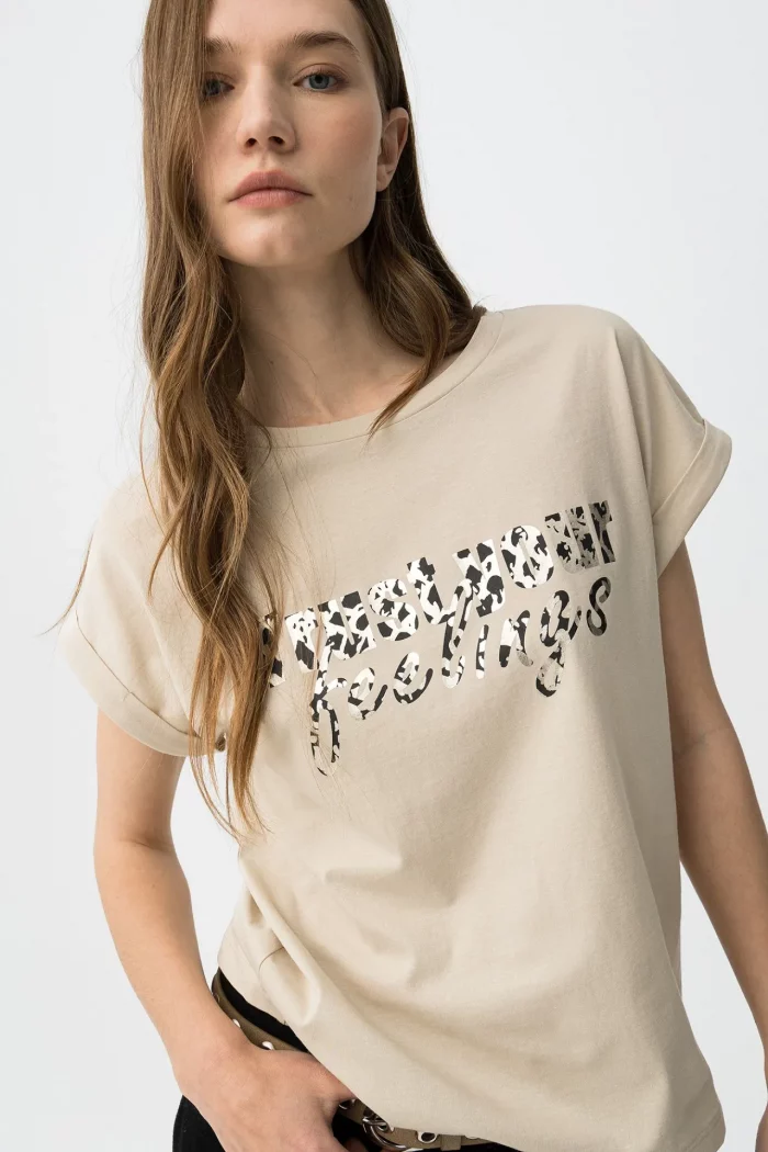 CAMISETA ESTAMPADO METALIZADO BEIGE MUJER 10064704_134 BRUNOS TIFFOSI