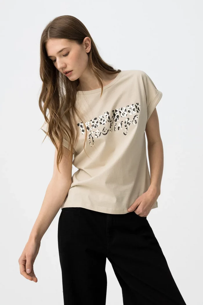 CAMISETA ESTAMPADO METALIZADO BEIGE MUJER 10064704_134 BRUNOS TIFFOSI