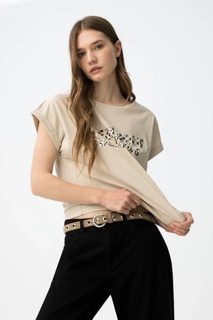 CAMISETA ESTAMPADO METALIZADO BEIGE MUJER 10064704_134 BRUNOS TIFFOSI