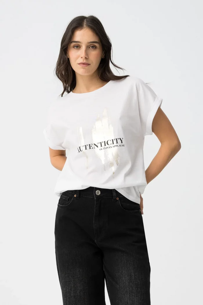 CAMISETA ESTAMPADO METALIZADO BLANCA MUJER 10064704_001 BRUNOS TIFFOSI