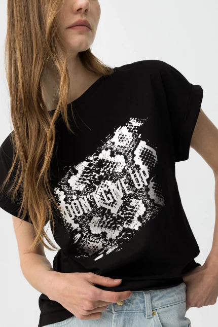 CAMISETA ESTAMPADO METALIZADO NEGRO MUJER 10064704_000 BRUNOS TIFFOSI