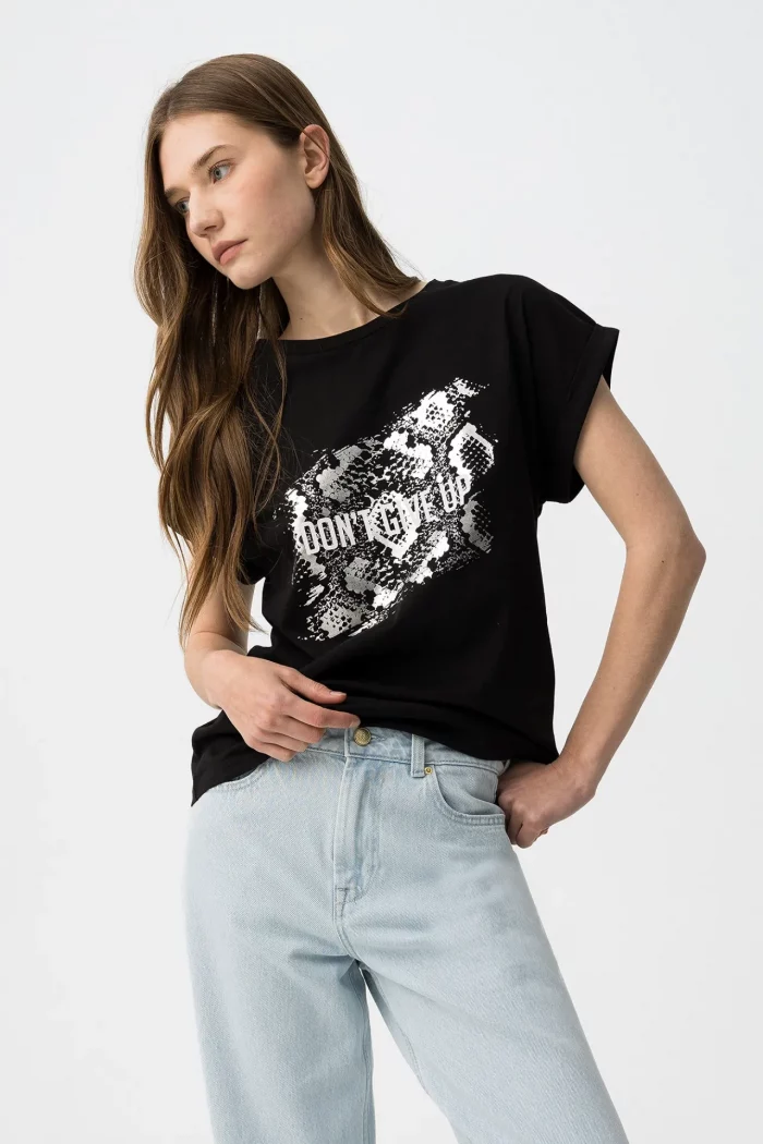 CAMISETA ESTAMPADO METALIZADO NEGRO MUJER 10064704_000 BRUNOS TIFFOSI