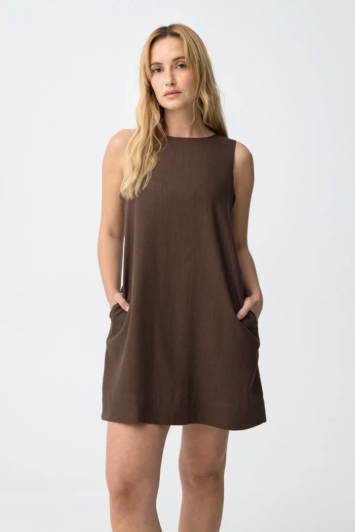 VESTIDO CORTO SIN MANGAS MARRON MUJER 10065228_290 BRUNOS TIFFOSI