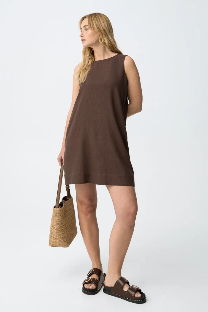 VESTIDO CORTO SIN MANGAS MARRON MUJER 10065228_290 BRUNOS TIFFOSI