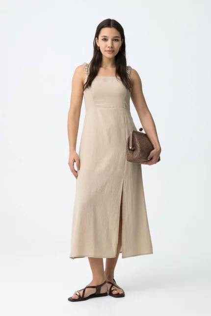 VESTIDO MIDI BEIGE MUJER 10065187_134 BRUNOS TIFFOSI