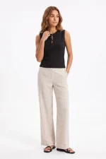 PANTALON WIDE CUADROS LINO MUJER 10068885 TIFFOSI BRUNOS