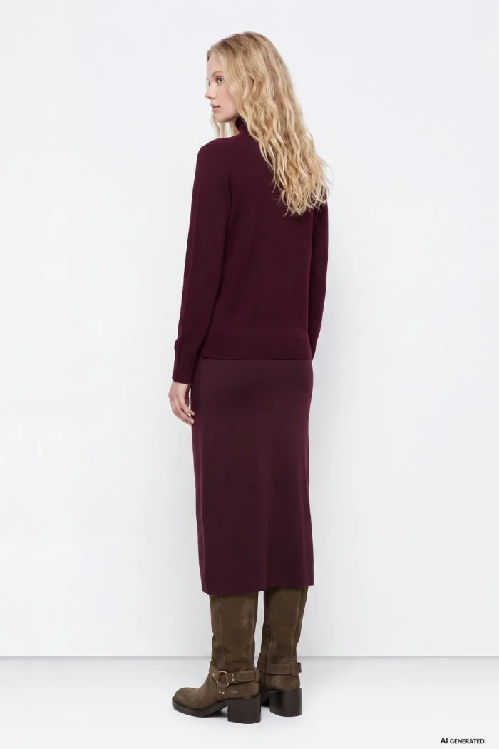 FALDA MIDI PUNTO GRANATE MUJER 10066887_552
