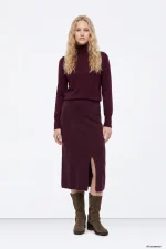 FALDA MIDI PUNTO GRANATE MUJER 10066887_552